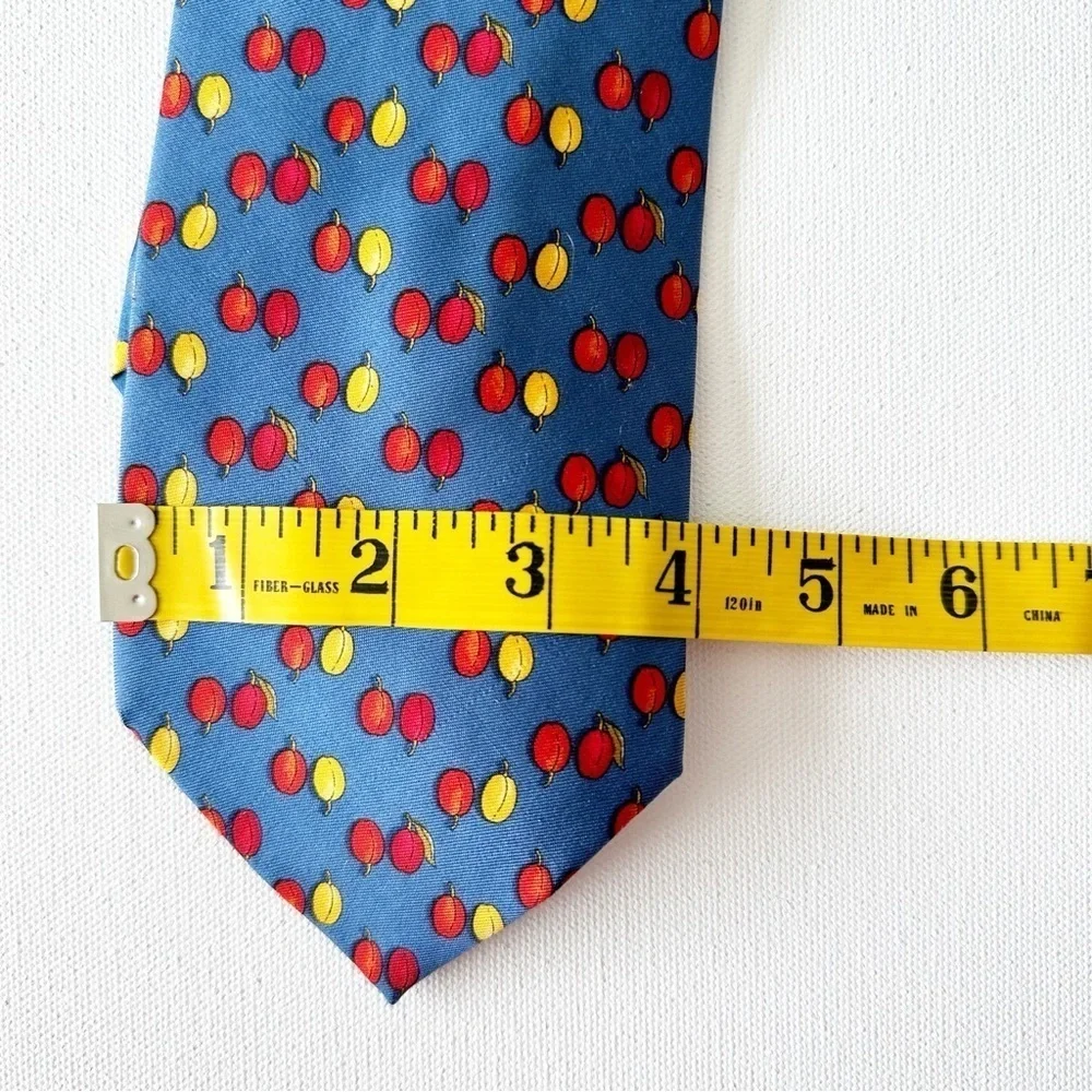 YSL Yves Saint Laurent Men’s Tie Necktie Blue Peaches Fruit Silk